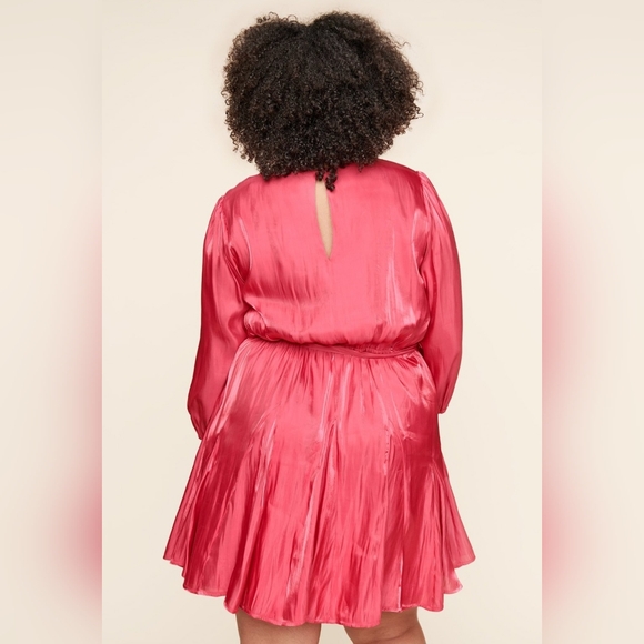Sugarlips Curve Womens Plus 3/4 Balloon Sleeve Satin Mini Dress: Pink Tropical - Picture 14 of 14